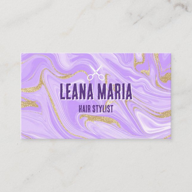 Carte De Visite Elegant Purple and Gold Swirl Hair Salon (Devant)