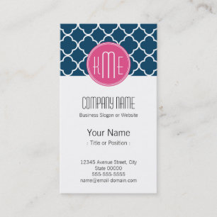 Carte De Visite Élégant Quatrefoil bleu de la marine avec monogram