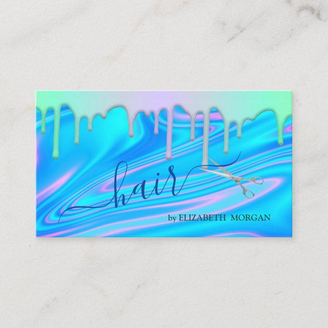 Carte De Visite Elégant Rainbow Drivers Ciseaux Holographique chev (Devant)
