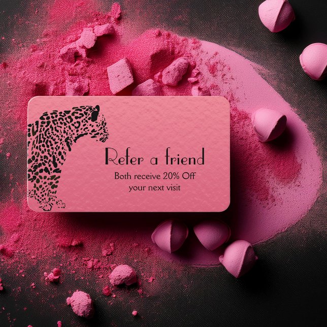 Carte De Visite Élégant renvoi Jaguar rose et noir (Build your brand with  elegant Refer a friend cards.)