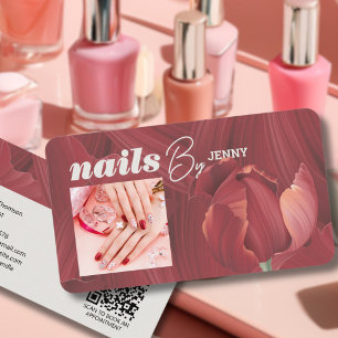 Carte De Visite Elégant rétro élégant rouge Abstrait ongles Artist