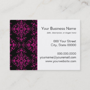 Carte De Visite Élégant rose chaud et noir style victorien Damask