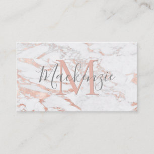 Carte De Visite Élégant Rose de cuivre or huile marbre Monogramme