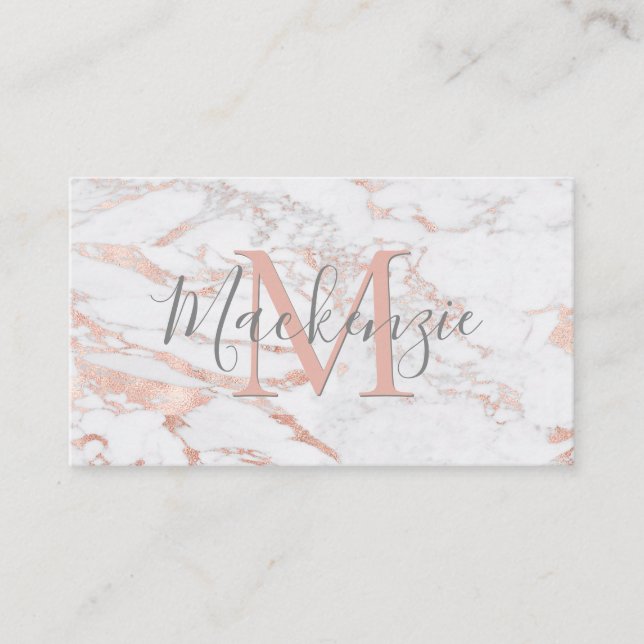 Carte De Visite Élégant Rose de cuivre or huile marbre Monogramme (Devant)