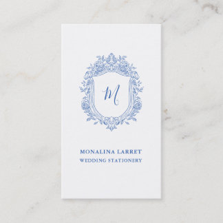 Carte De Visite Élégant Rose décoratif Crest Blue Monogramme