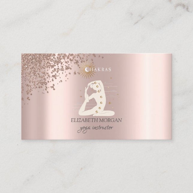 Carte De Visite Élégant Rose Diamants Or Yoga Girl Silhouette (Devant)
