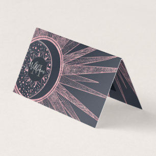 Carte De Visite Elégant Rose Doodles d'or Sun Moon Mandala Design
