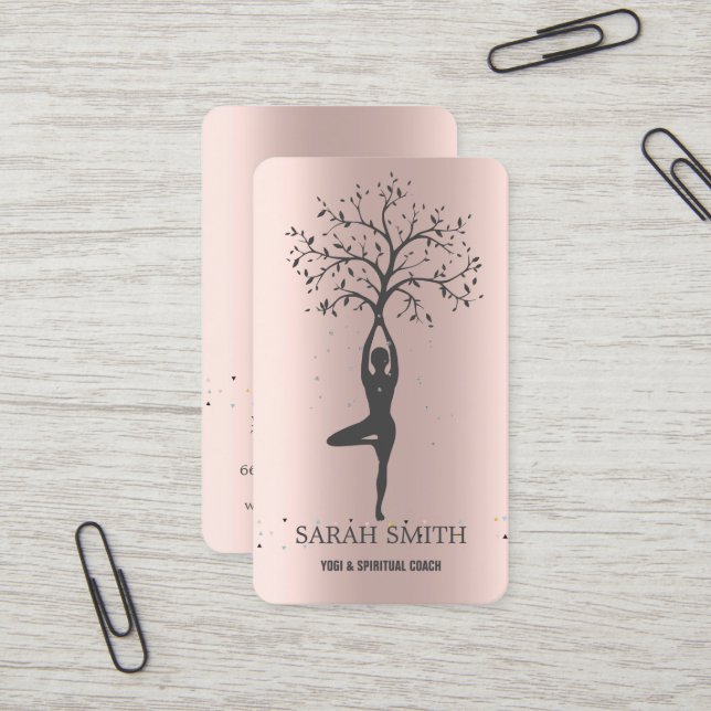 Carte De Visite Élégant Rose doux Diamants d'or Yoga (Devant/Arrière en situation)