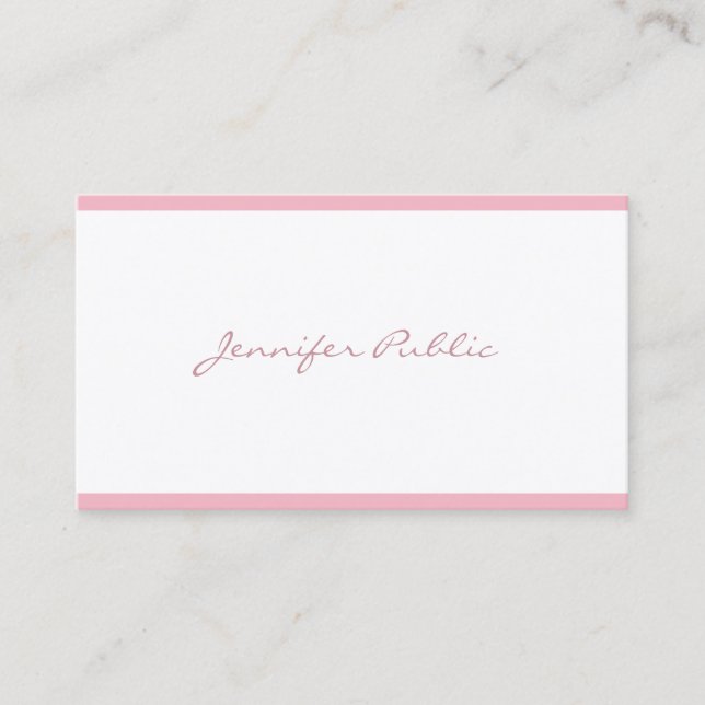 Carte De Visite Élégant rose droit Script simple élégant luxe (Devant)