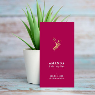 Carte De Visite Elégant Rose Faux Gold Ciseaux Comb Hairstyliste