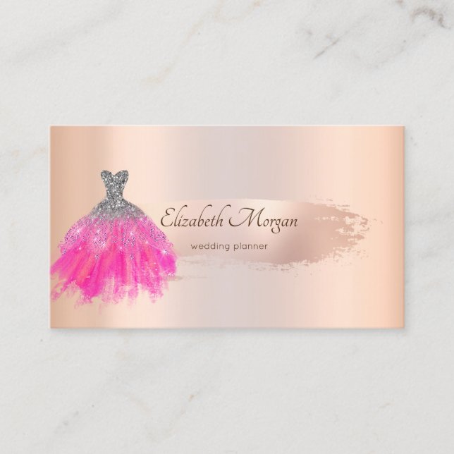 Carte De Visite Élégant Rose Gold Brush Stroke Chic Robe (Devant)