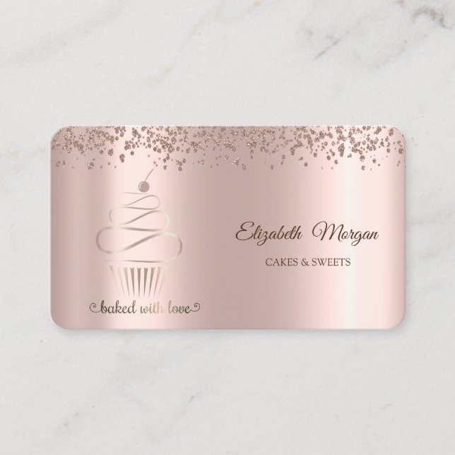 Carte De Visite Elégant Rose Gold Cupcake, Sucres (Devant)