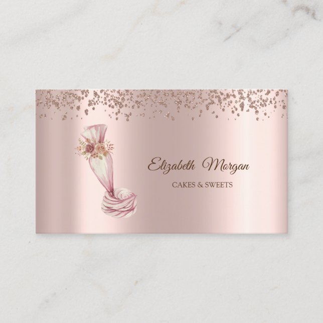 Carte De Visite Elégant Rose Gold Cupcake, Sucres, Outil de boulan (Devant)