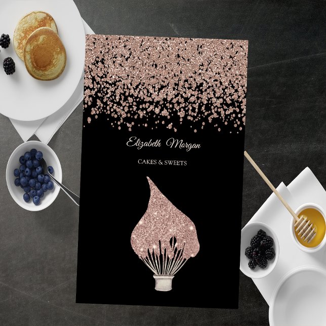 Carte De Visite Elegant Rose Gold Diamonds Glitter Whisk Black (Créateur téléchargé)