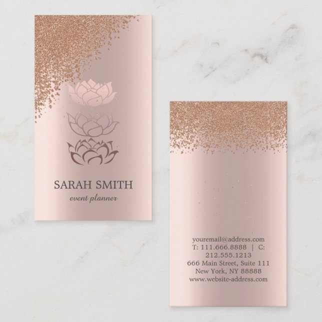 Carte De Visite Élégant Rose Gold Diamonds Lotus Business (Devant / Derrière)