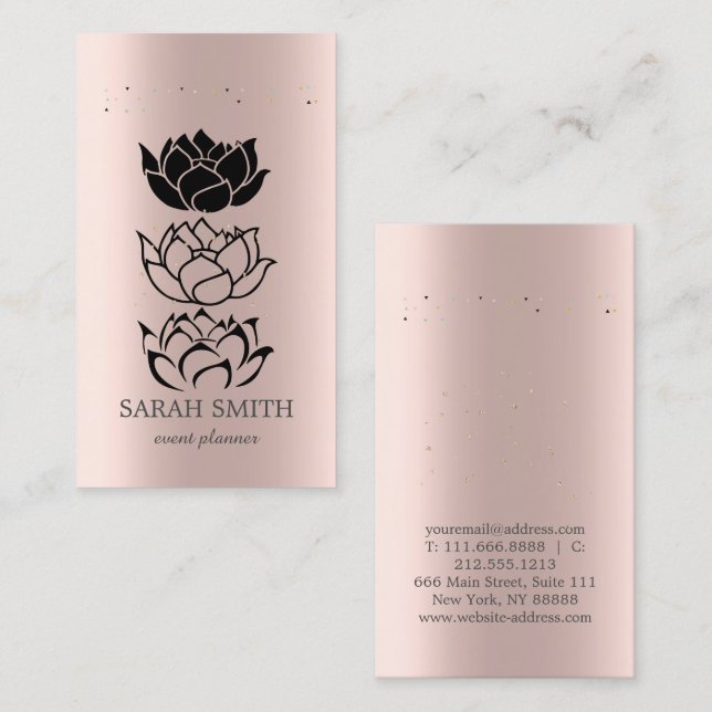 Carte De Visite Élégant Rose Gold Diamonds Lotus Business (Devant / Derrière)