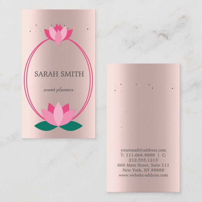 Carte De Visite Élégant Rose Gold Diamonds Lotus Business (Devant / Derrière)