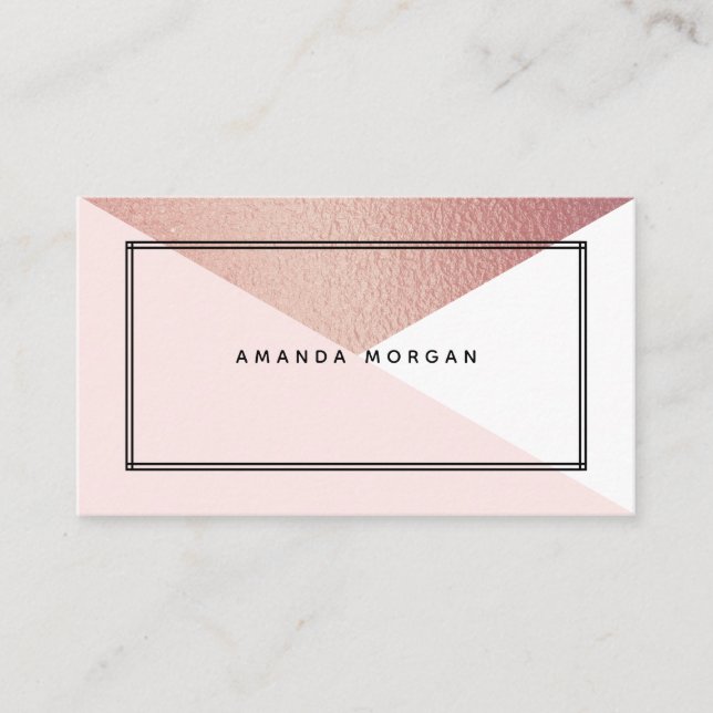 Carte De Visite Élégant Rose Gold Foil Style géométrique moderne (Devant)