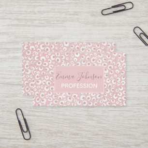 Carte De Visite Elegant Rose Gold Glitter White Leopard Print