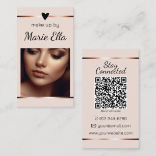 Carte De Visite Elégant Rose Gold Heart Photo QR Code Modèle