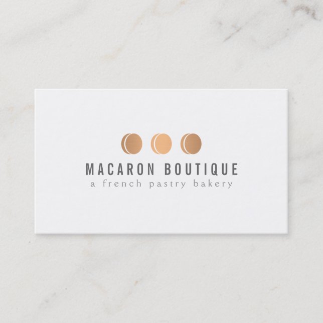 Carte De Visite Élégant Rose Gold Macaron Trio Logo sur Blanc (Devant)