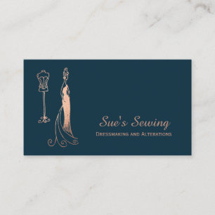 Carte De Visite Elégant Rose Gold Navy Seamstress