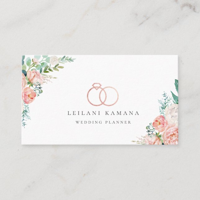 Carte De Visite Élégant Rose Gold Rings Floral (Devant)