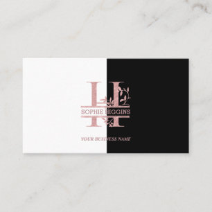 Carte De Visite Élégant Rose Gold Split Custom Monogramme Lettre H