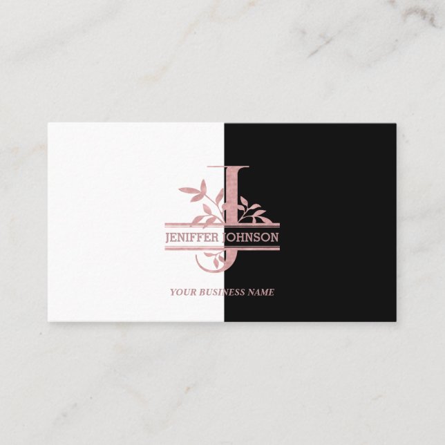 Carte De Visite Élégant Rose Gold Split Personnalisé Monogramme Le (Devant)