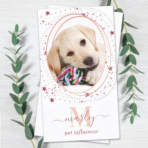 Carte De Visite Élégant Rose Gold Star Social Media Photo Monogram