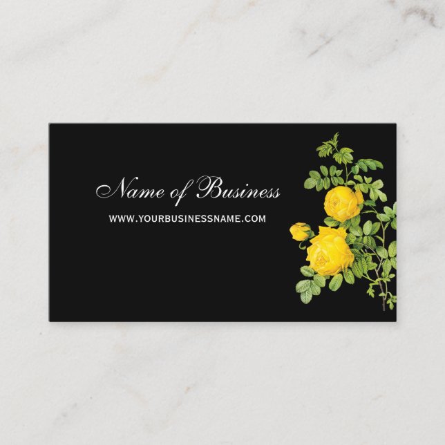 Carte De Visite Élégant Rose jaune Floral professionnel Noir (Devant)