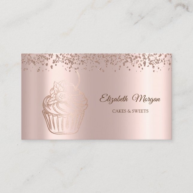Carte De Visite Elégant Rose moderne Cupcake, Sucres, Boulangerie (Devant)