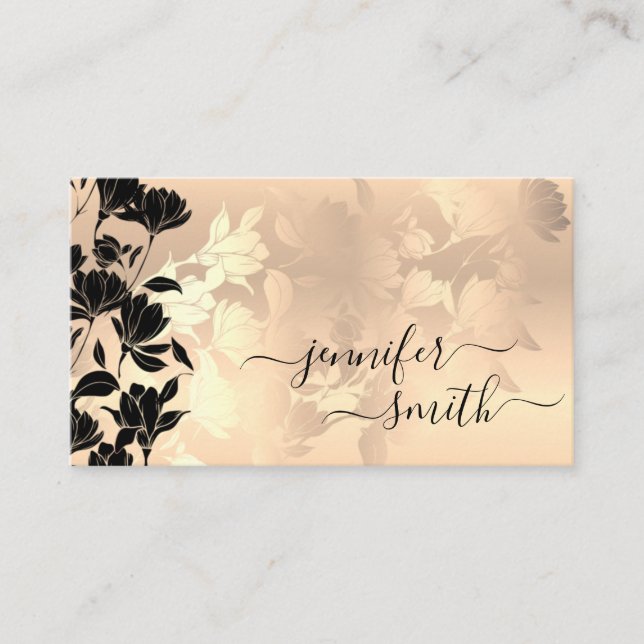 Carte De Visite Élégant Rose moderne Gold Black Flowers Beaux (Devant)