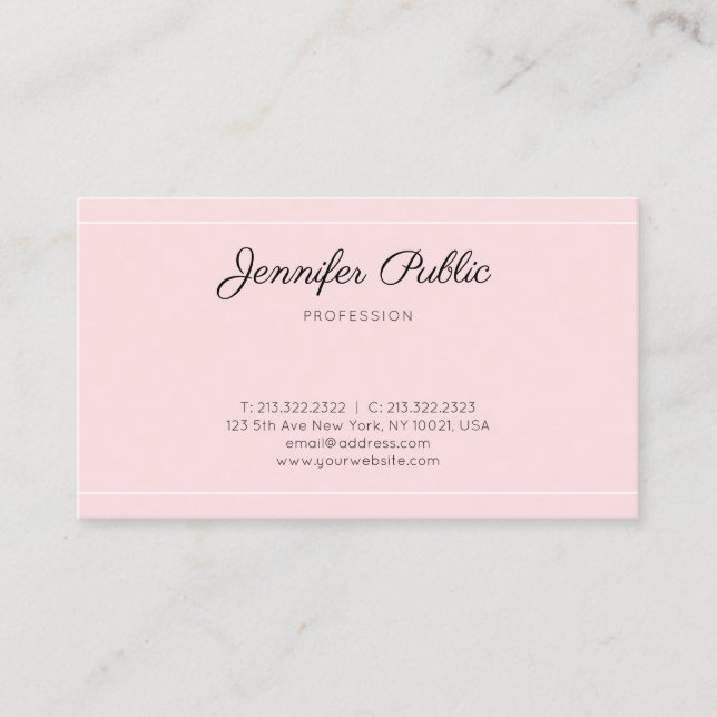 Carte De Visite Élégant rose moderne Script tendance Simple Plain (Devant)
