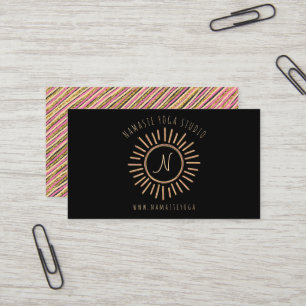 Carte De Visite Élégant rose noir jaune or Monogramme solaire