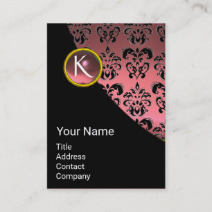CARTE DE VISITE ÉLÉGANT ROSE NOIR OR DOMMASQUE GEMSTONE MONOGRAM