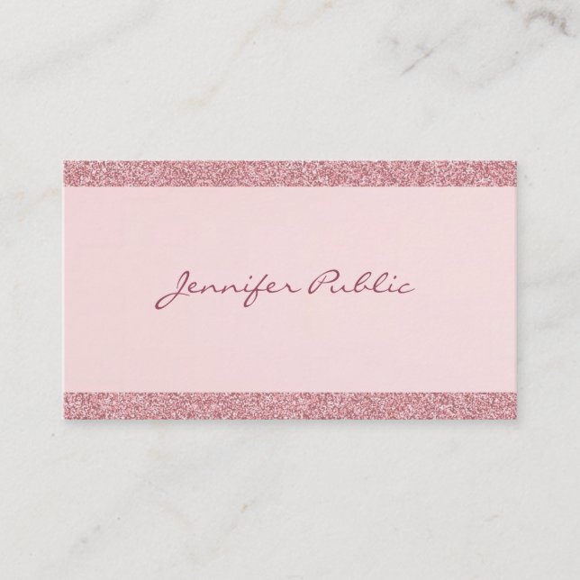 Carte De Visite Élégant Rose Parties scintillant Or Texte manuscri (Devant)