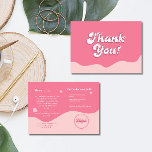 Carte De Visite Elégant rose rétro merci avec coeur