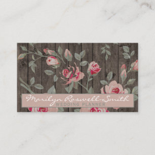 Carte De Visite Elégant rose Roses sur Rustic Wood Arrière - plan