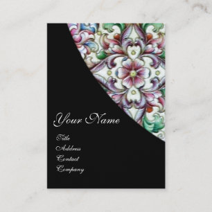 CARTE DE VISITE ÉLÉGANT ROSE ROUGE VERT IMAGINAIRE FLORAL MONOGRAM