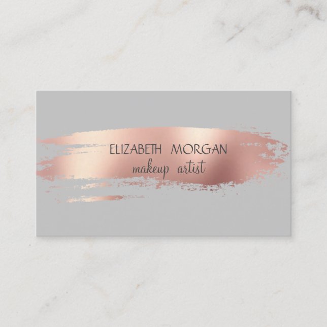 Carte De Visite Élégant Rose simple brosse à huile or, Gris (Devant)