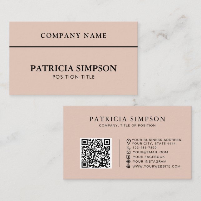 Carte De Visite Elegant Rose Smoke Pink QR Code Modern Minimalist (Devant / Derrière)
