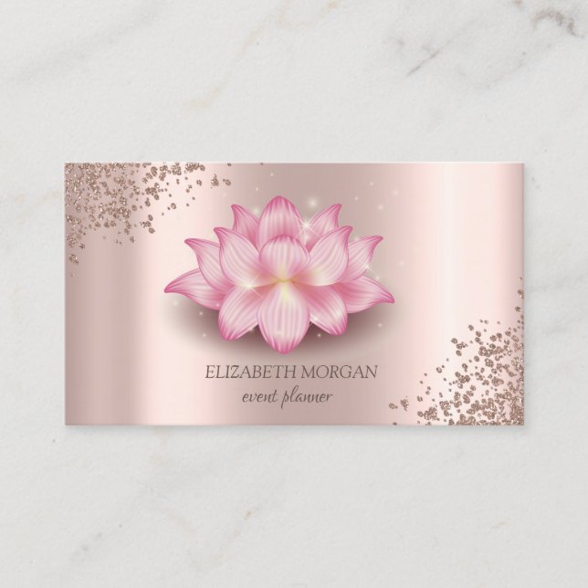 Carte De Visite Élégant Rose tendance Diamants d'or Lotus (Devant)