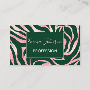 Carte De Visite Elégant Rose vert Parties scintillant or Zebra