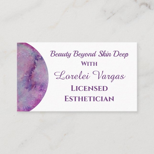 Carte De Visite Elégant rose violet aquarelle Esthétique & QR (Devant)