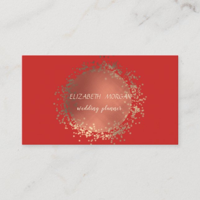 Carte De Visite Élégant, Rouge, Confetti Or (Devant)