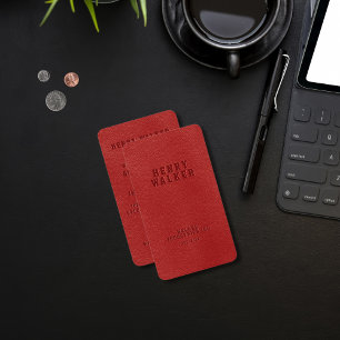 Carte De Visite Elégant Rouge Faux Vegan Cuir