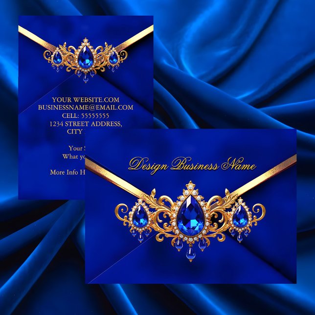 Carte De Visite Elegant Royal Blue Gold Jewel Diamonds Gems (Créateur téléchargé)