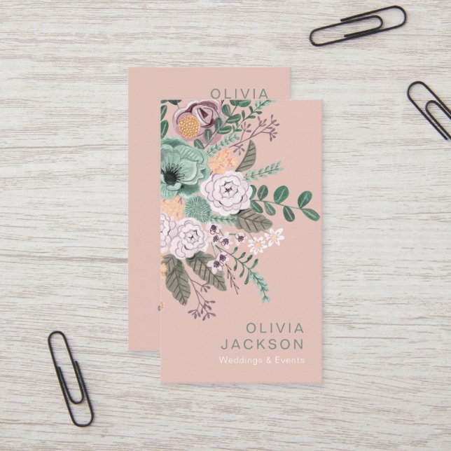 Carte De Visite Élégant rustique floral (Devant/Arrière en situation)