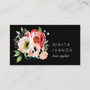 Carte De Visite Elégant Salon Floral Ciseaux Logo Rendez-vous